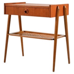 Scandinavian teak nightstand with Vienna straw shelf, 1950s