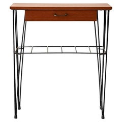Comodino scandinavo vintage anni 50/60 in teak e ferro
