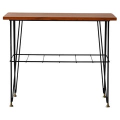 Comodino scandinavo vintage in legno e metallo