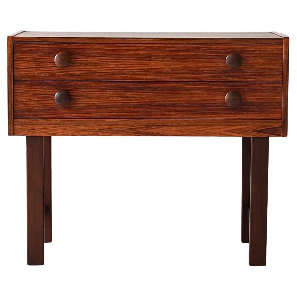 Scandinavian vintage rosewood nightstand with two drawers For Sale