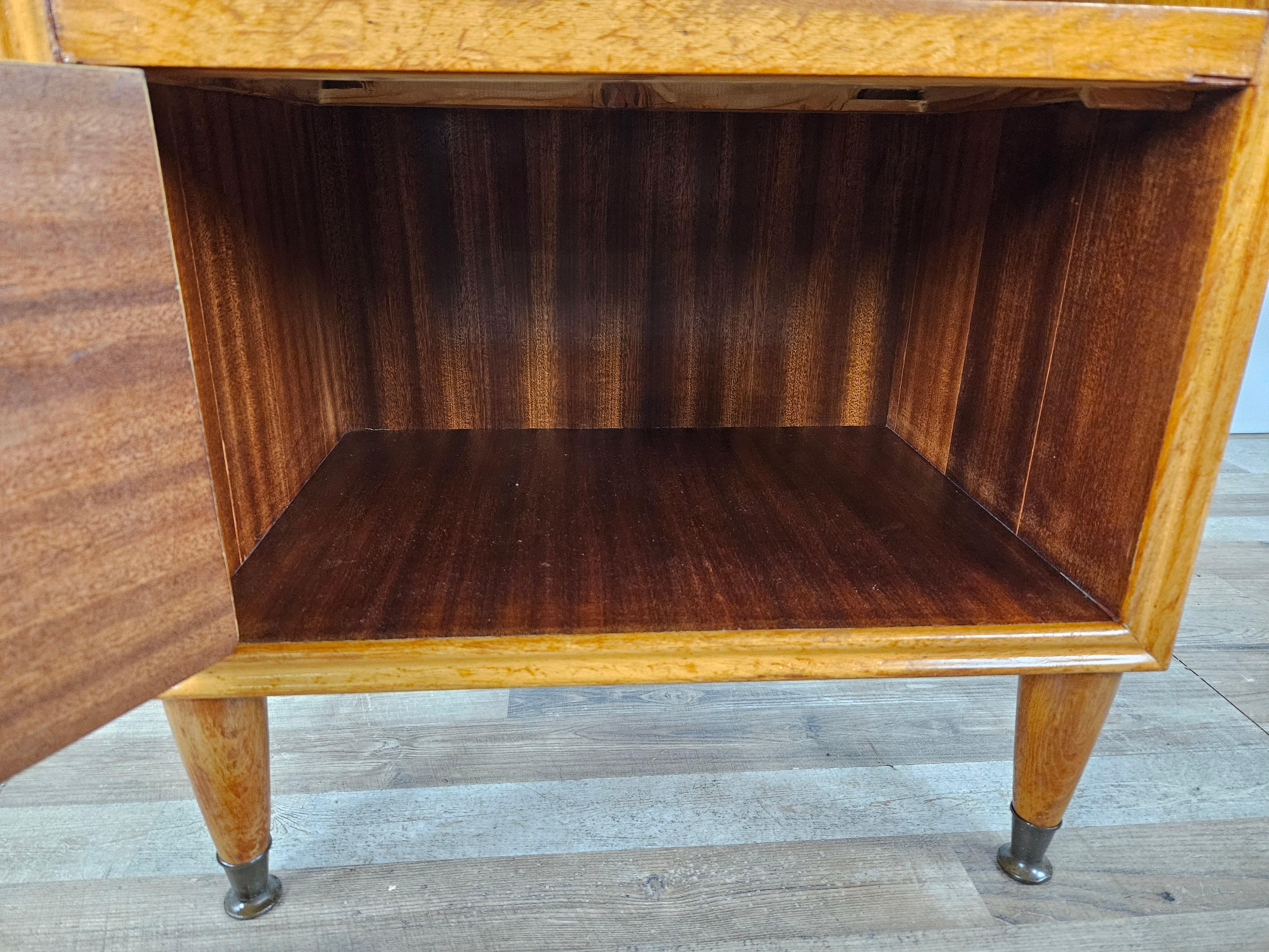 1950s blond walnut single bedside table with flap For Sale 11