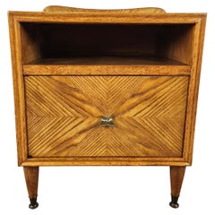 1950s blond walnut single bedside table with flap