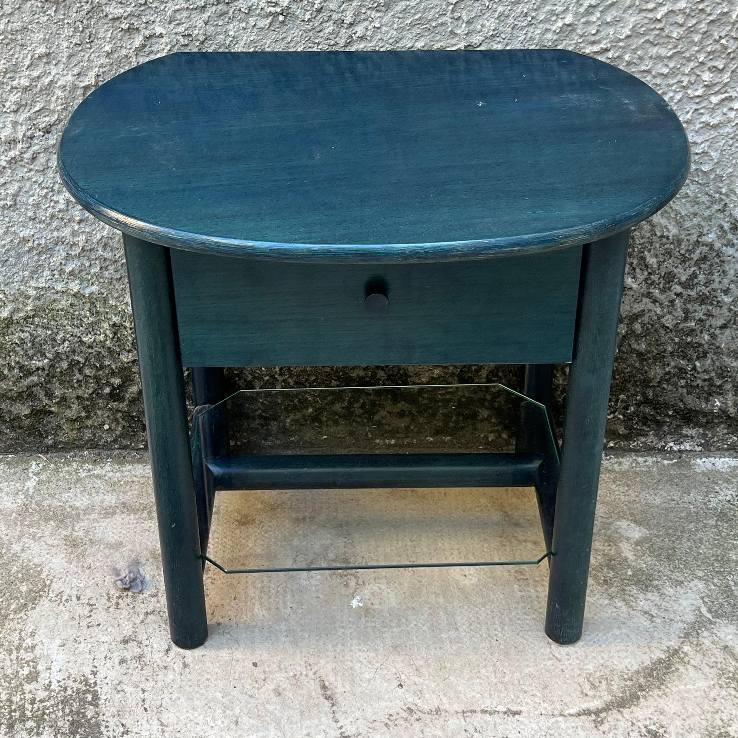 Modern Single Nightstand in Wood and Glass Top by Roberti Rattan - Italy - 1980s For Sale