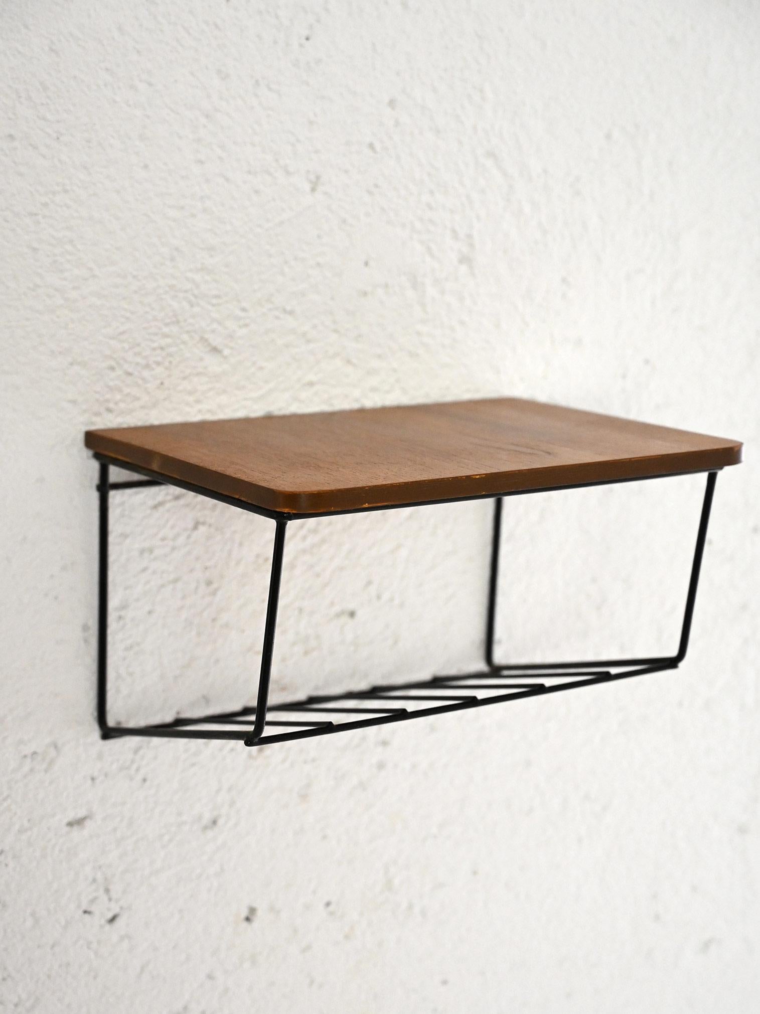 Scandinavian Modern Swedish suspended bedside table in metal and teak For Sale