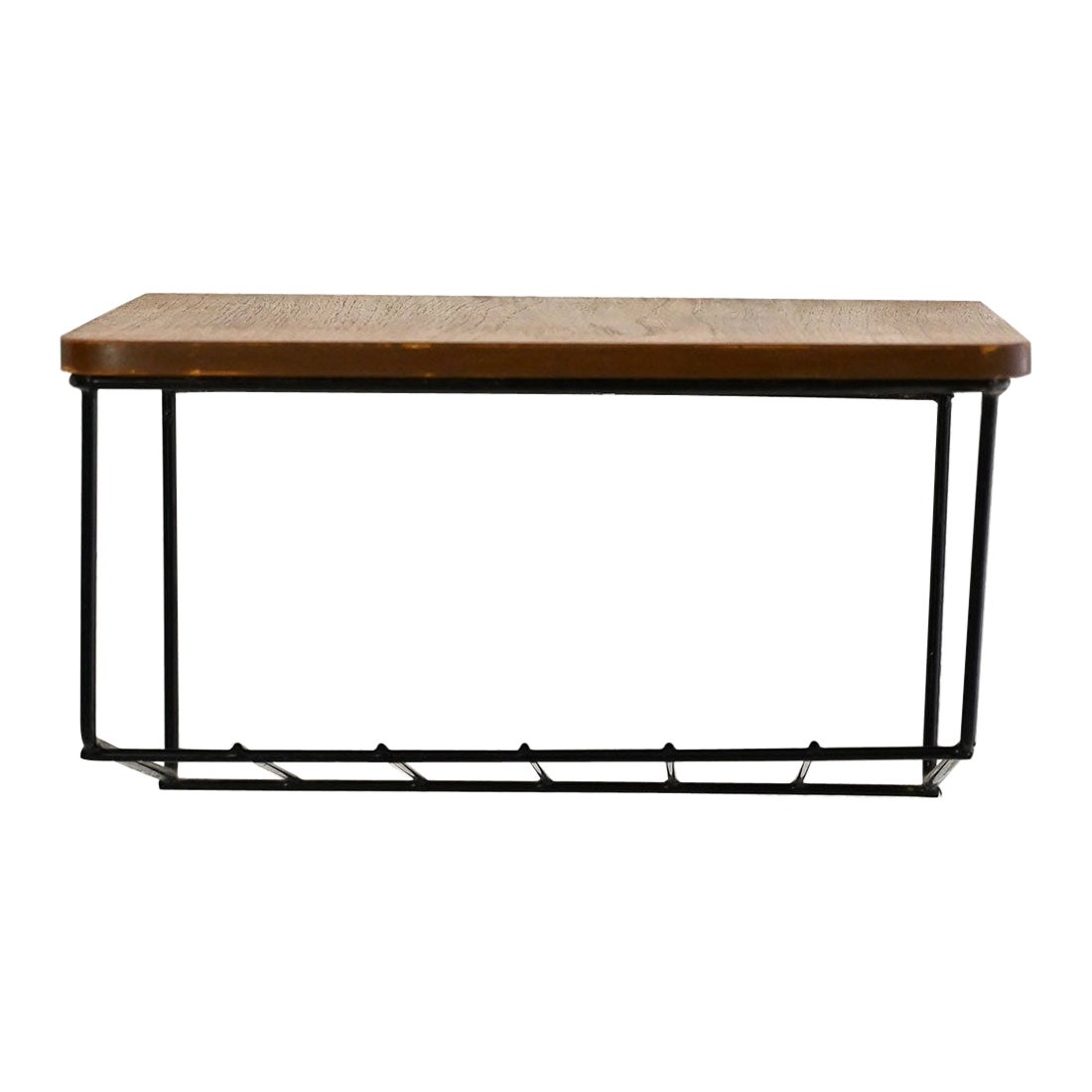 Comodino sospeso svedese in metallo e teak in vendita
