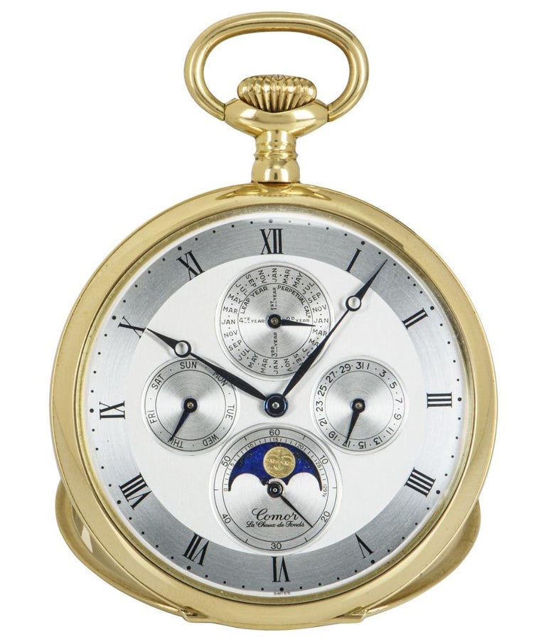 Comor 18kt Yellow Gold Open Face Keyless Lever Perpetual Calendar