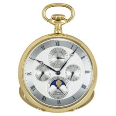 Comor 18kt Yellow Gold Open Face Keyless Lever Perpetual Calendar Pocket Watch 