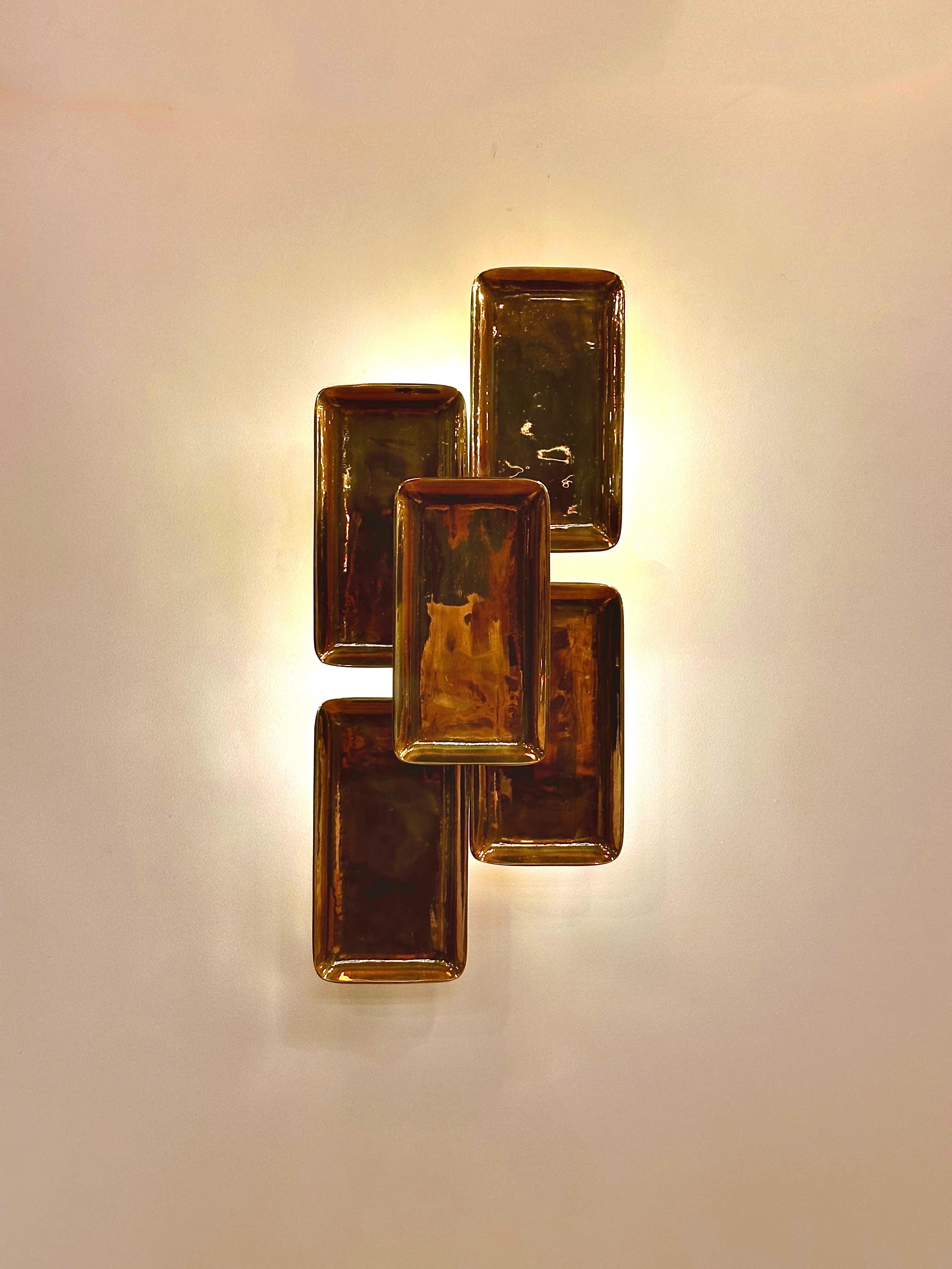 Mid-Century Modern COMOR Brass Casting Monumental Wall Sconce  For Sale