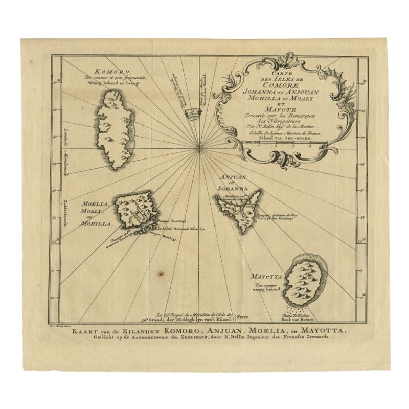 Isola delle Comore Incisione originale antica di Van Schley, 1749 in vendita