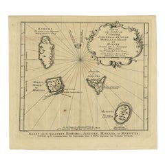 Gravure ancienne originale de l'île de Côme par Van Schley, 1749