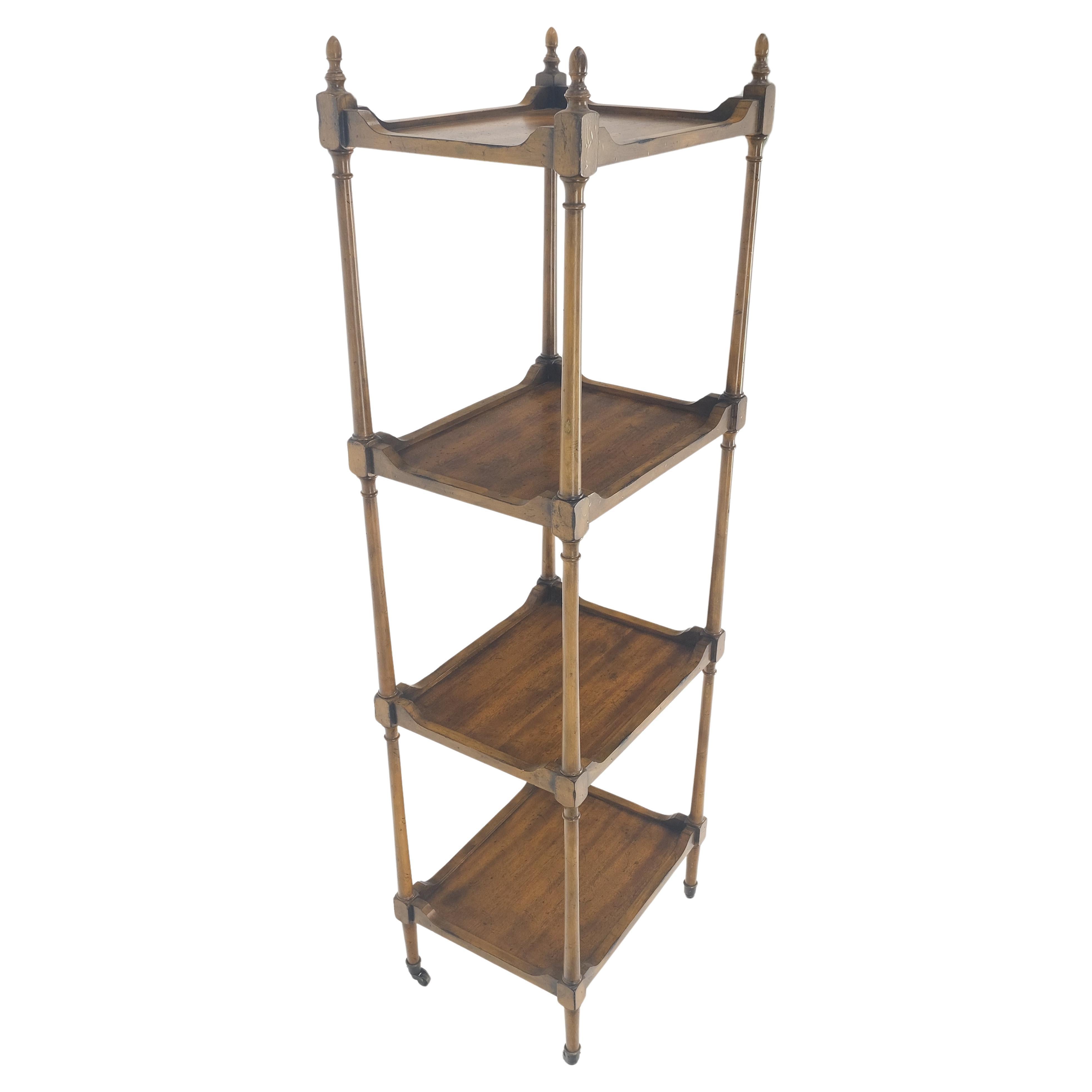 Compact 14x18 Turned Poster Style 4 tier Etagere Shelving Unit w/ Finials MINT! For Sale