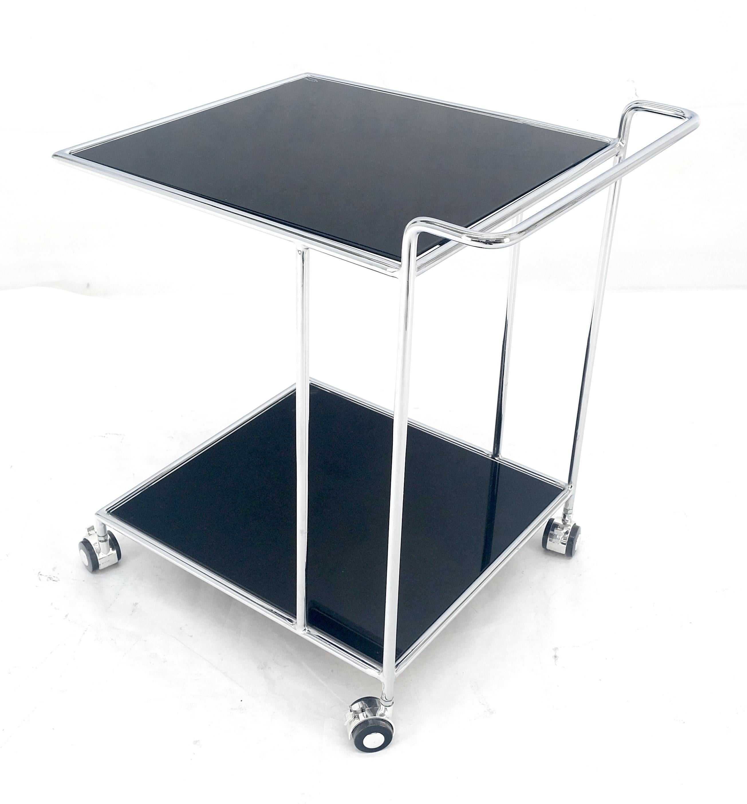 Compact 16x20 Smoked Glass Shelves Two Tier Italian Serving Cart on Wheels MINT For Sale 5