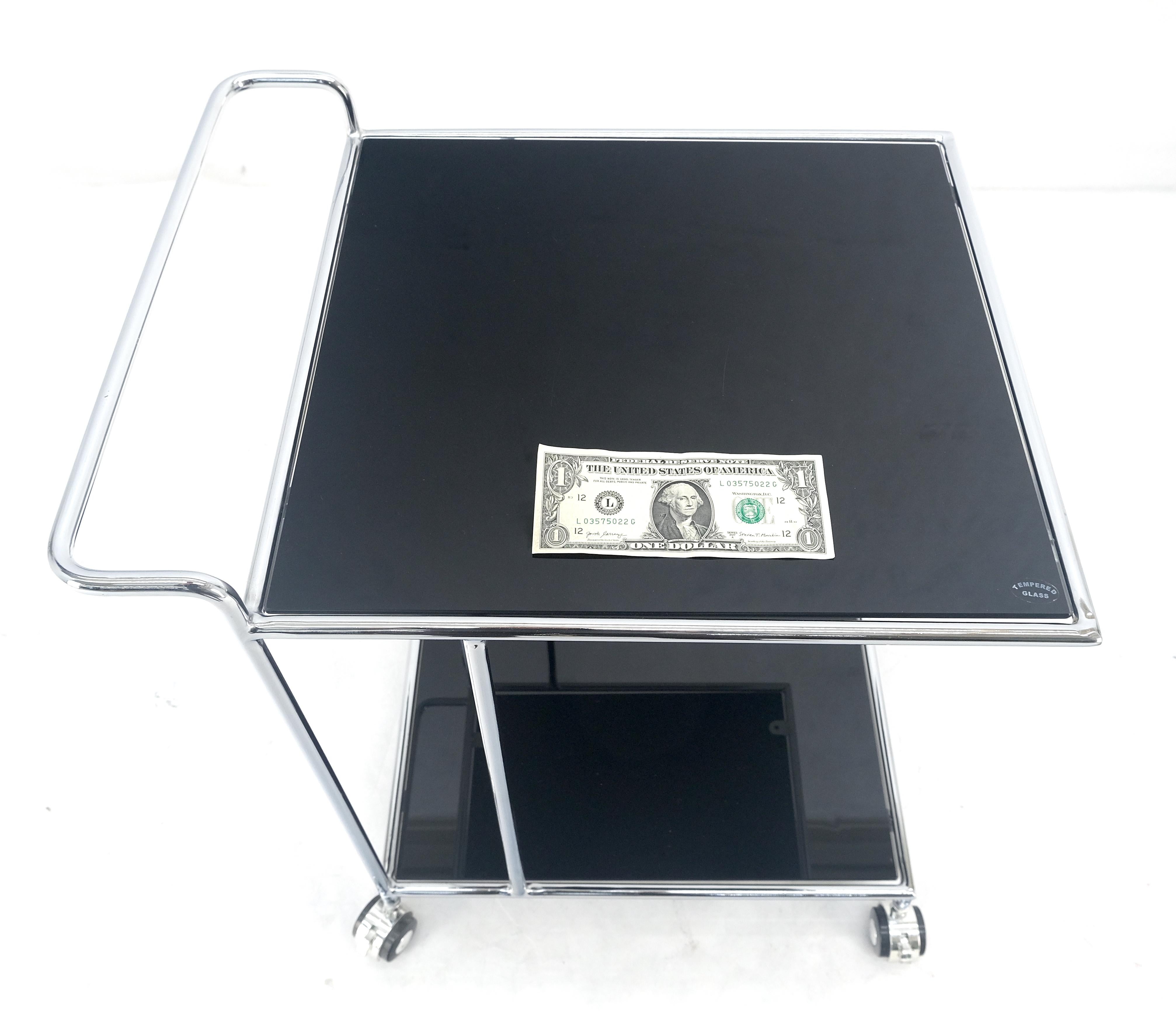 Compact 16x20 Smoked Glass Shelves Two Tier Italian Serving Cart on Wheels MINT For Sale 6