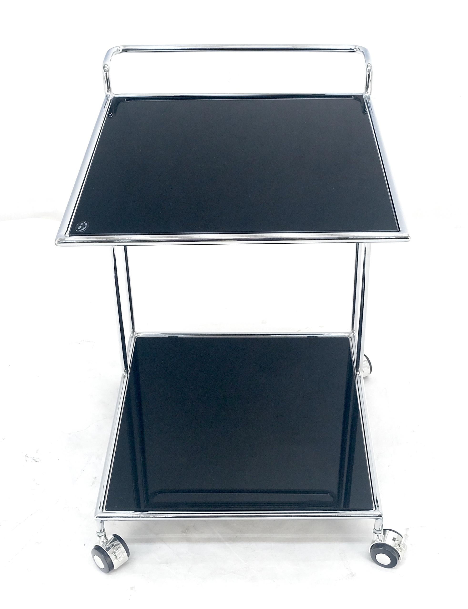 Mid-Century Modern Compact 16x20 Smoked Glass Shelves Two Tier Italian Serving Cart on Wheels MINT For Sale