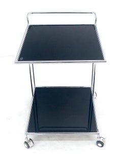 Compact 16x20 Smoked Glass Shelves Two Tier Italian Serving Cart on Wheels MINT