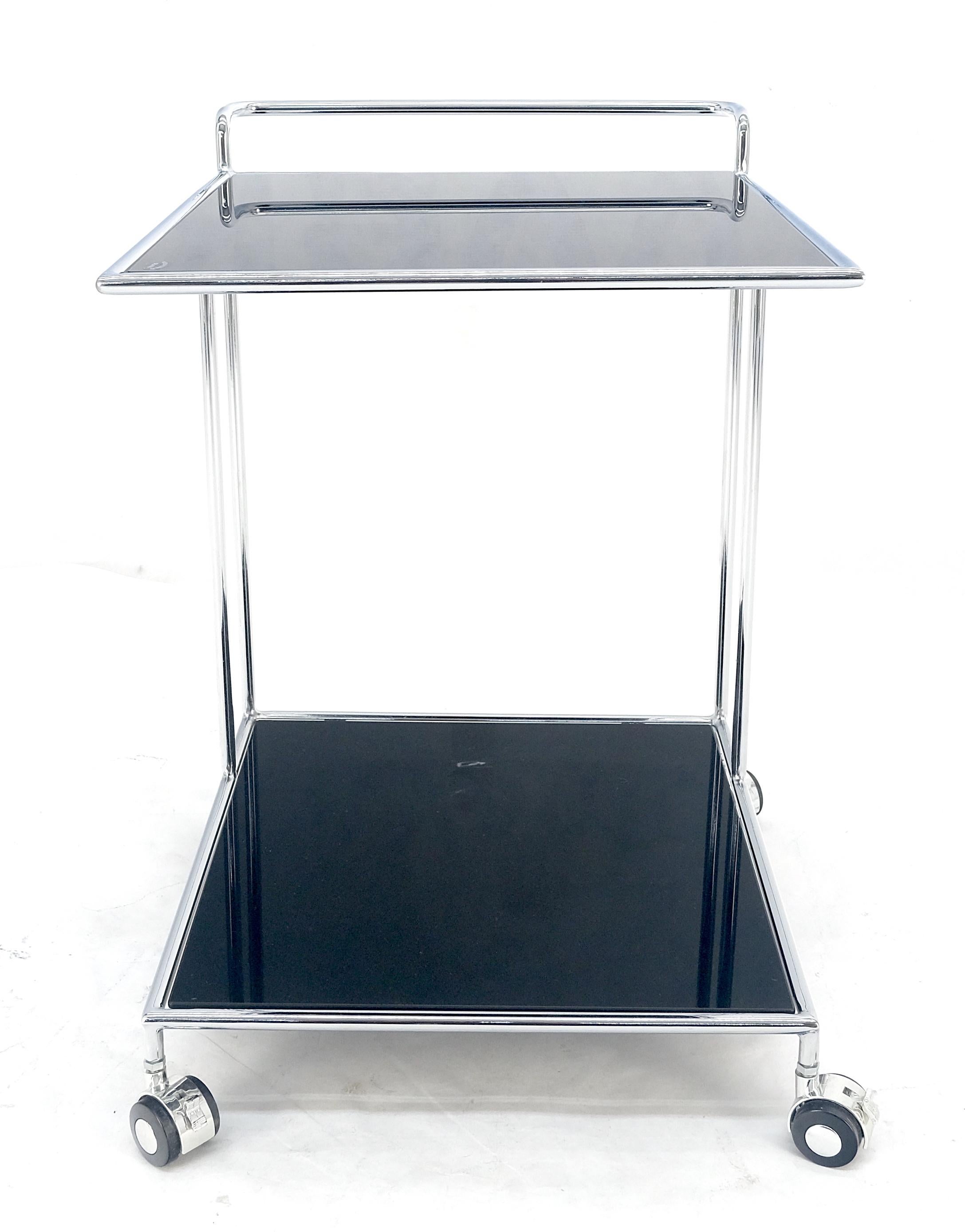 Tempered Compact 16x20 Smoked Glass Shelves Two Tier Italian Serving Cart on Wheels MINT For Sale