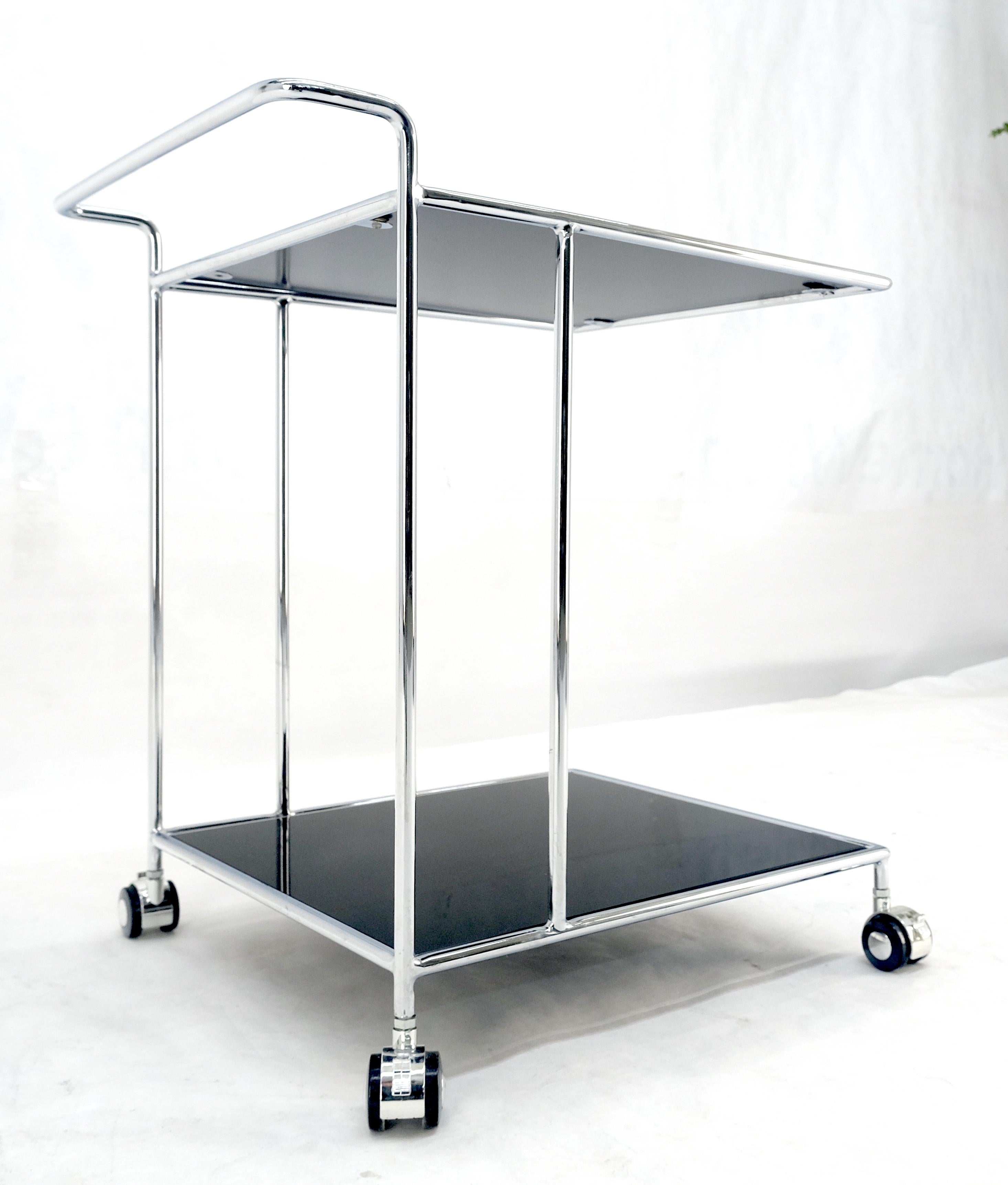 Compact 16x20 Smoked Glass Shelves Two Tier Italian Serving Cart on Wheels MINT For Sale 1