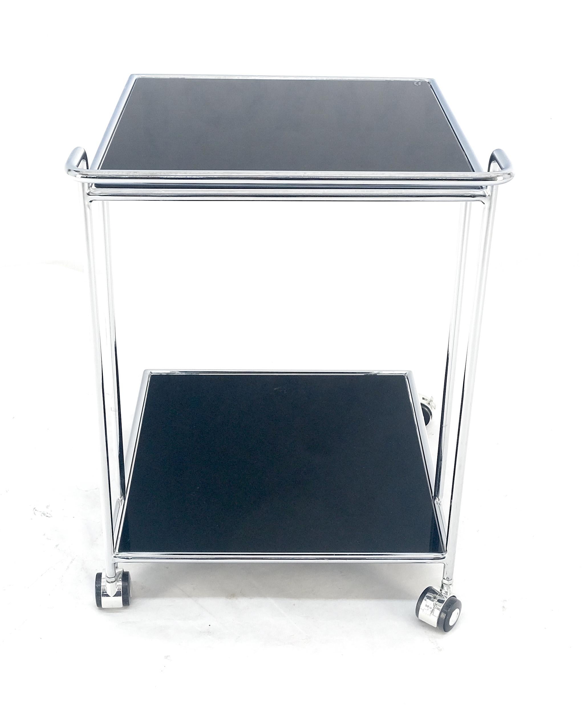 Compact 16x20 Smoked Glass Shelves Two Tier Italian Serving Cart on Wheels MINT For Sale 4