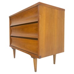 Compact 3 Drawer Walnut Concave Drawer Front Mid Century Bachelor Chest Dresser