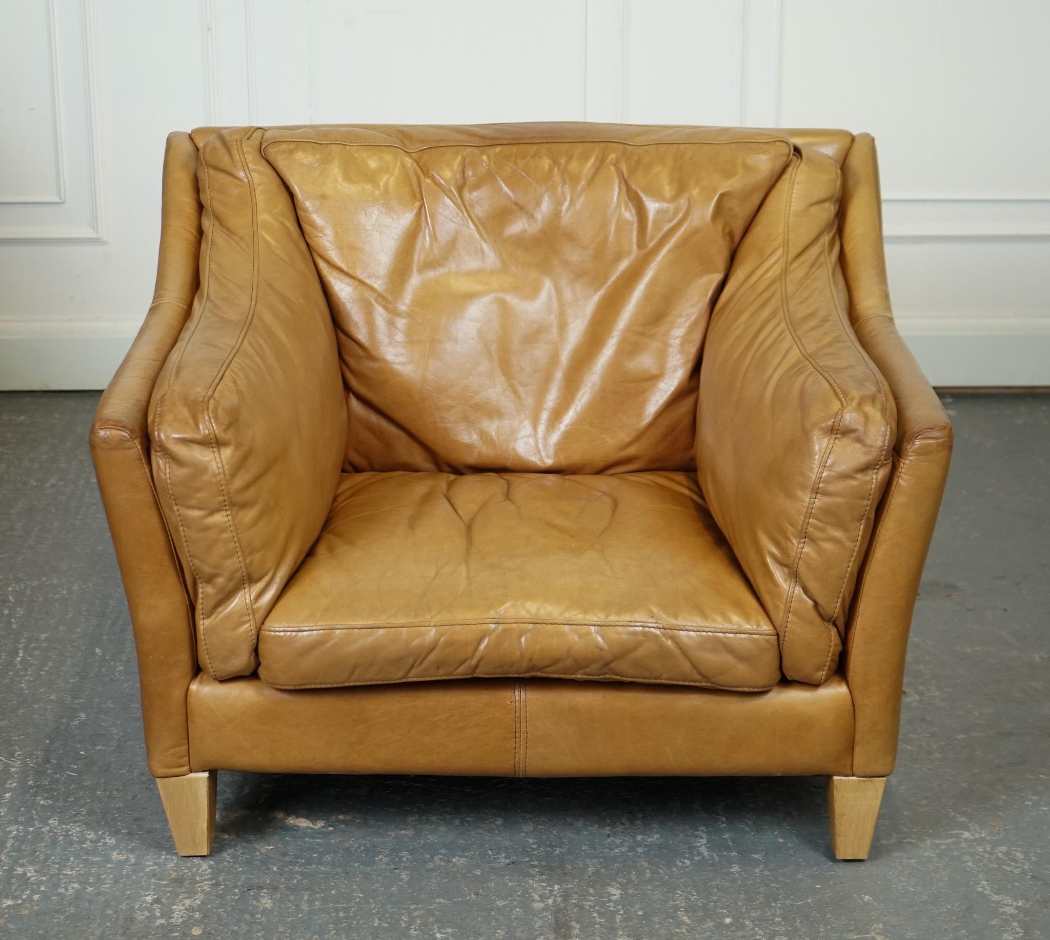 British COMPACT AND VERY COMFORTABLE HALO REGGIO TAN LEATHER ARMCHAiR For Sale