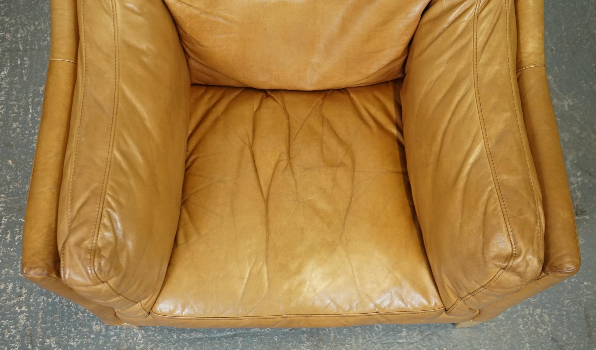 Leather COMPACT AND VERY COMFORTABLE HALO REGGIO TAN LEATHER ARMCHAiR For Sale