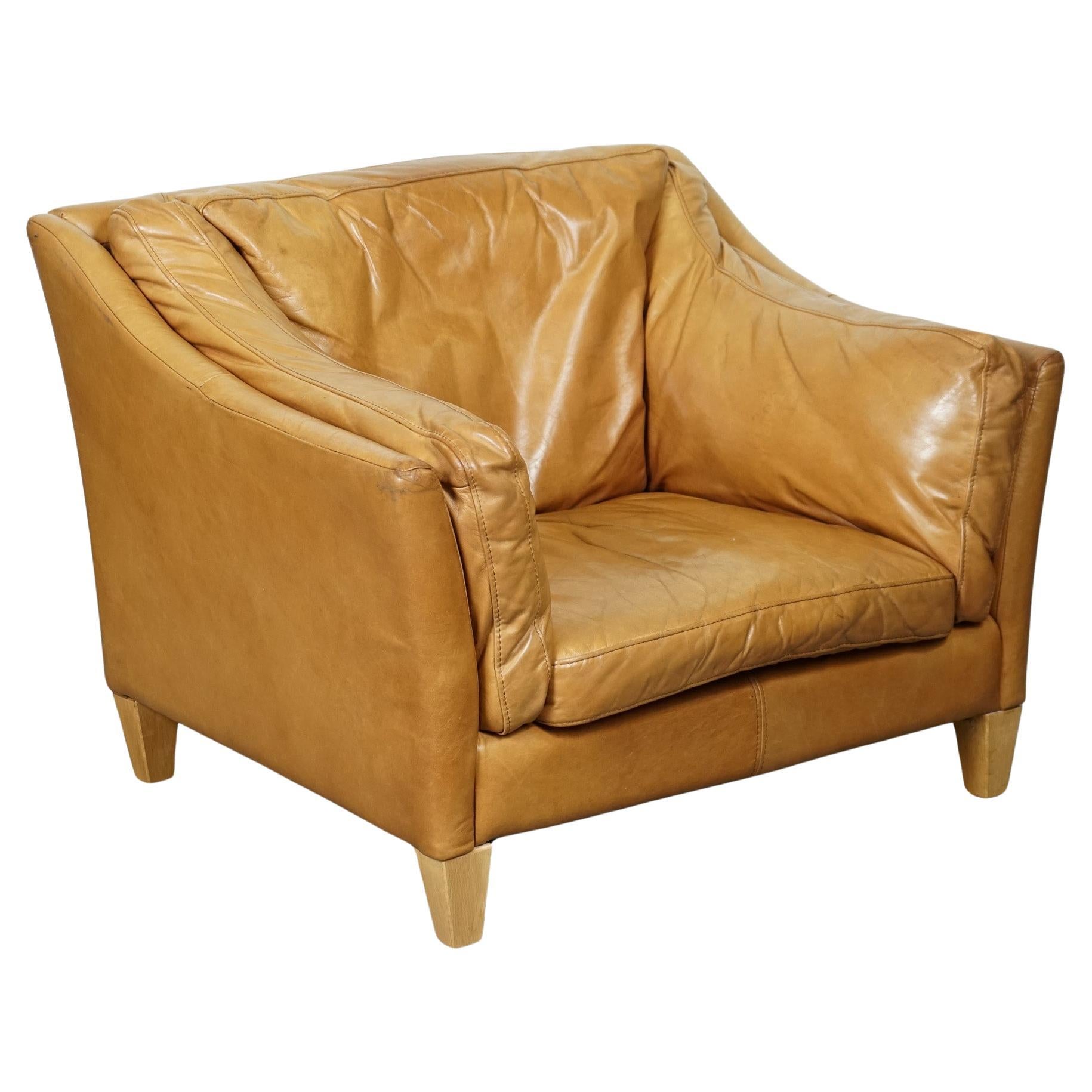 COMPACT AND VERY COMFORTABLE HALO REGGIO TAN LEATHER ARMCHAiR For Sale