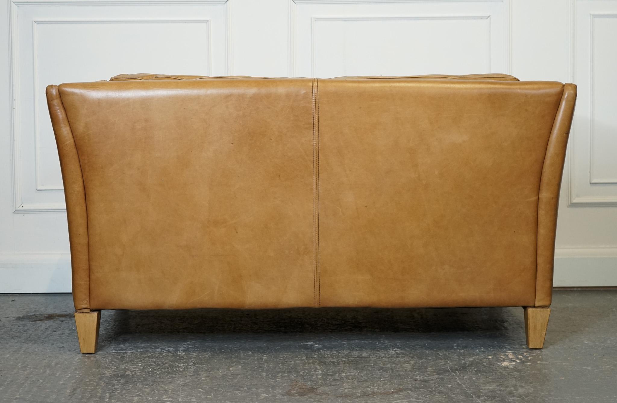 COMPACT AND VERY COMFORTABLE HALO REGGiO TAN LEATHER TWO SEATER SOFA 5