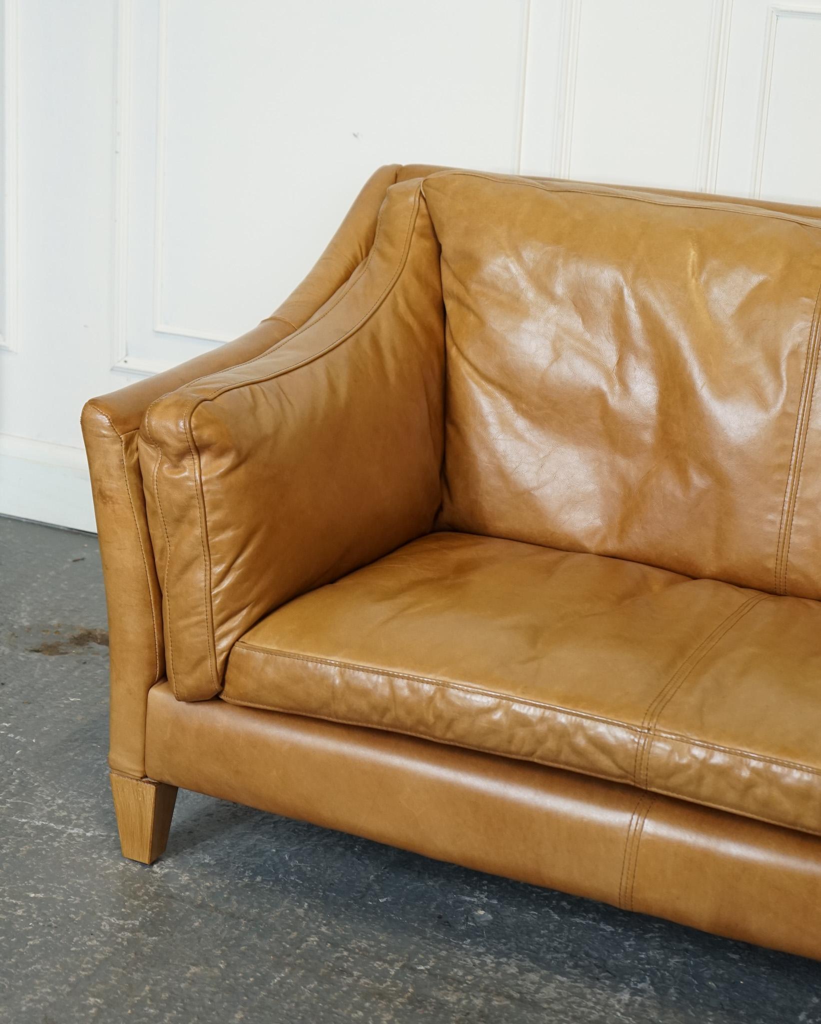 British COMPACT AND VERY COMFORTABLE HALO REGGiO TAN LEATHER TWO SEATER SOFA