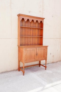 Compact Antique Arts & Crafts Solid Oak Welsh Dresser with Plate Rack