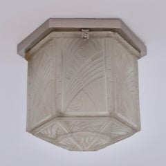 Compact Art Deco Ceiling Lamp, Hexagonal Pressed Glass, France 1930s