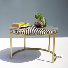 Compact Bone Inlay Square Coffee Table with Gold Nickel Legs by House of Jaipur