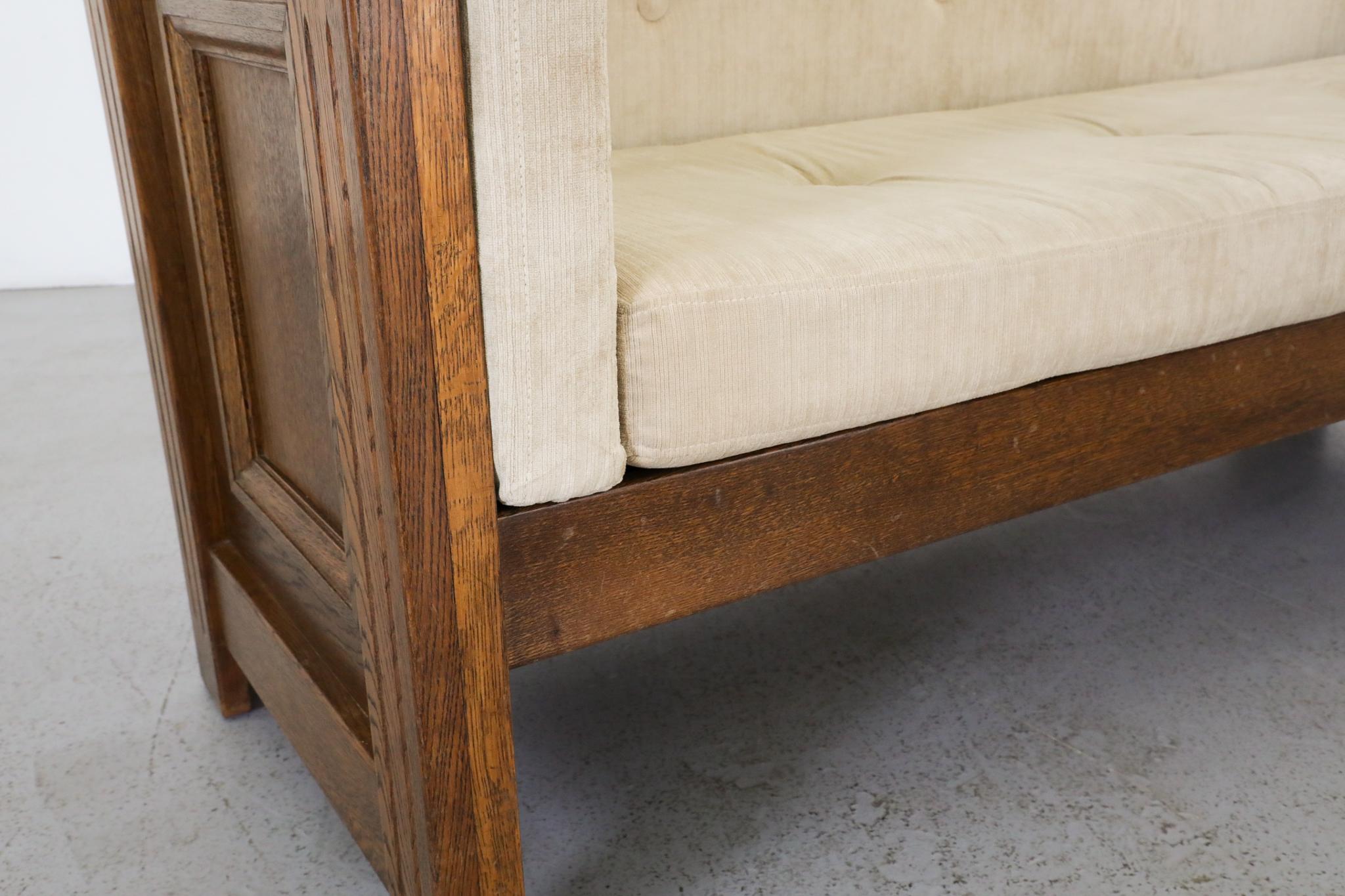 Divano compatto olandese Arts & Crafts in Oak, tappezzeria originale in vendita 4