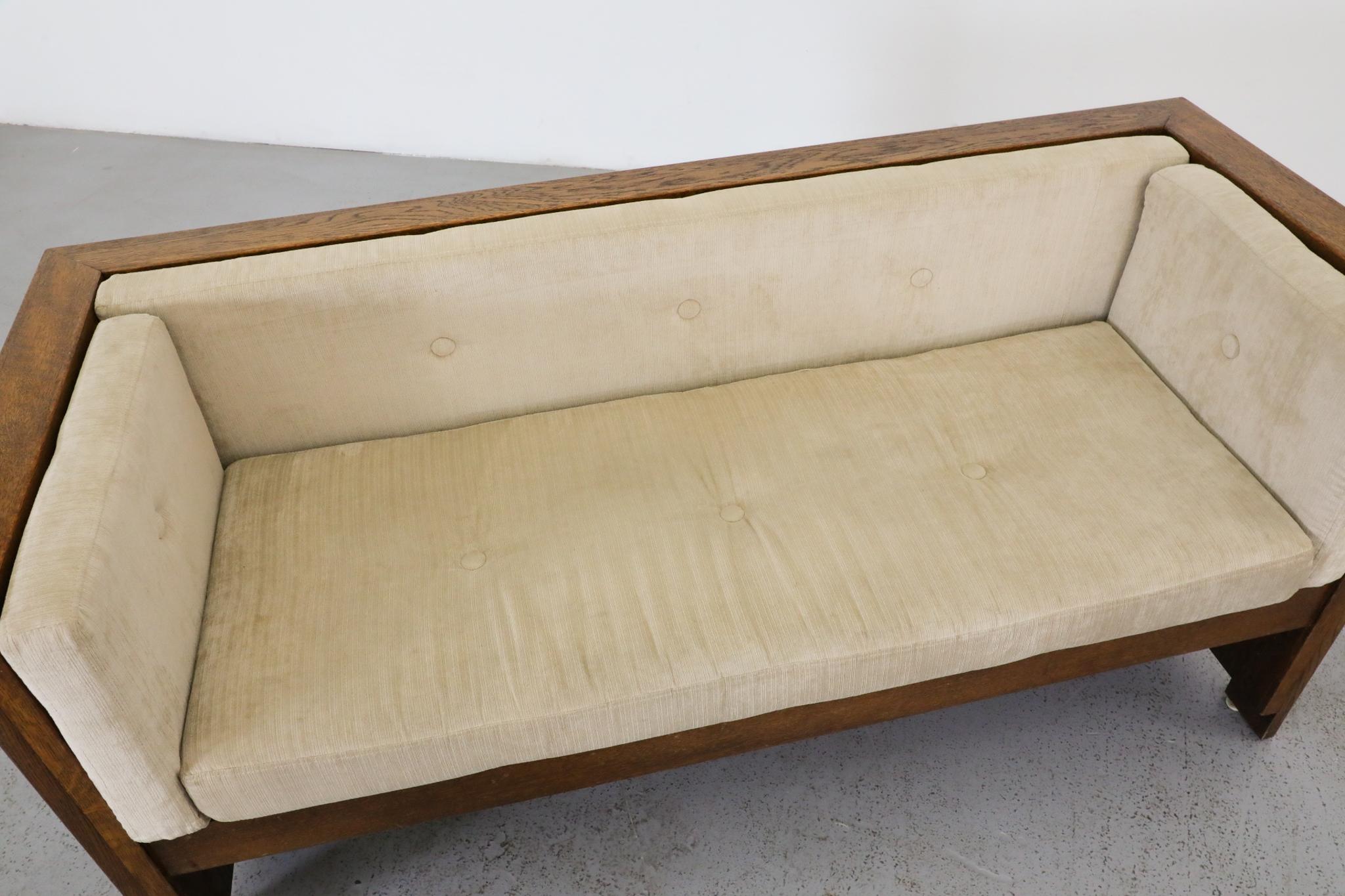 Divano compatto olandese Arts & Crafts in Oak, tappezzeria originale in vendita 5