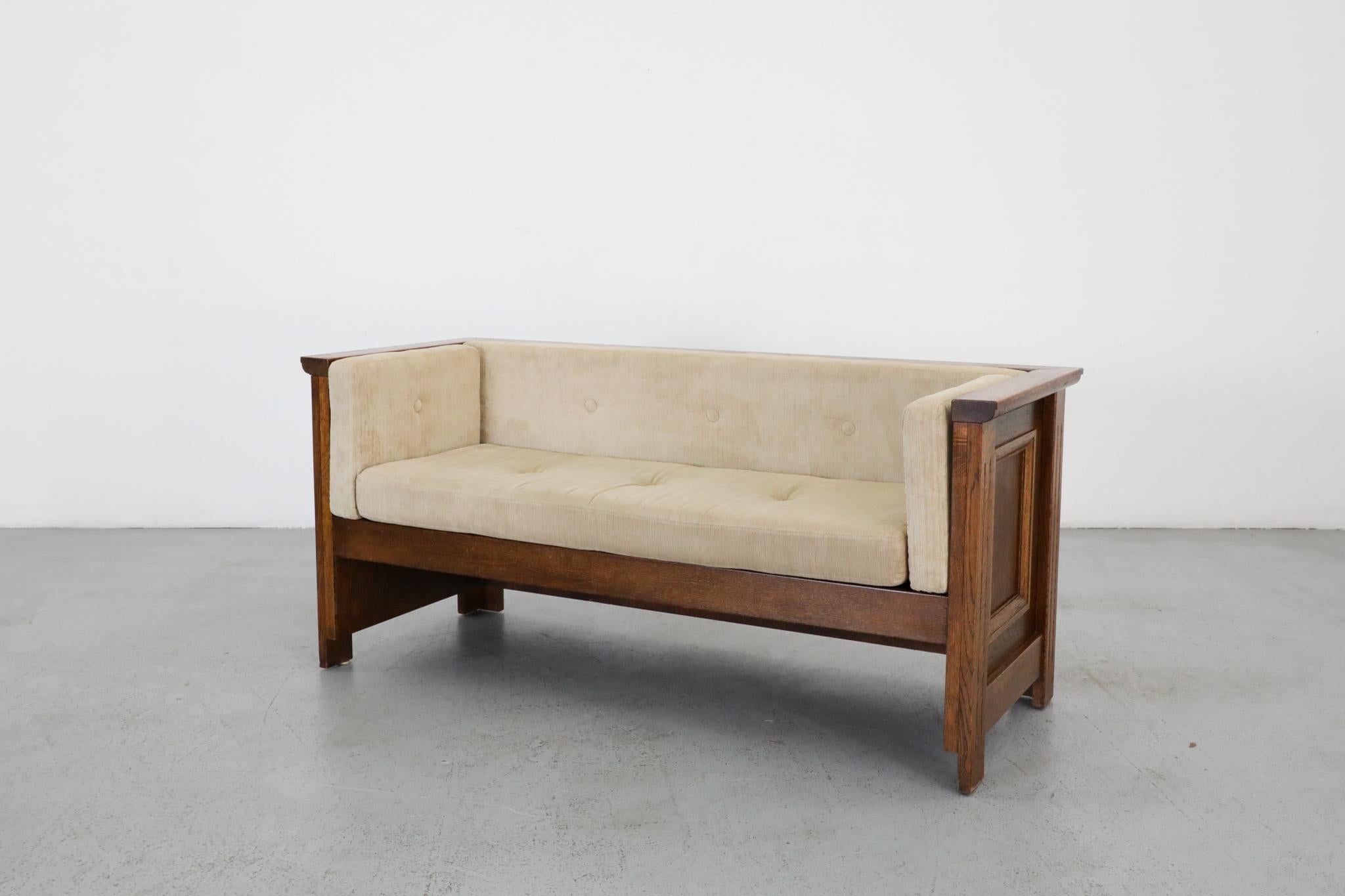 Arts and Crafts Divano compatto olandese Arts & Crafts in Oak, tappezzeria originale in vendita