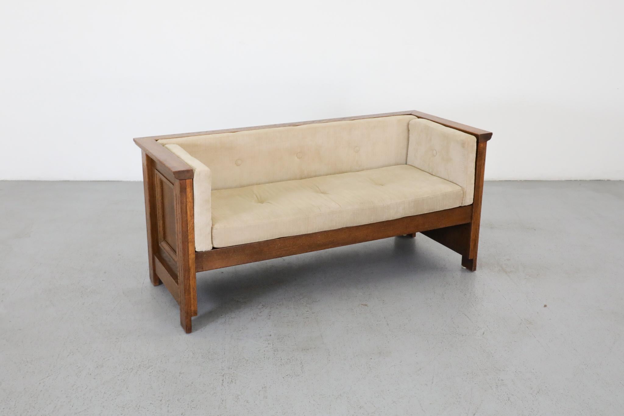 Divano compatto olandese Arts & Crafts in Oak, tappezzeria originale in vendita 1