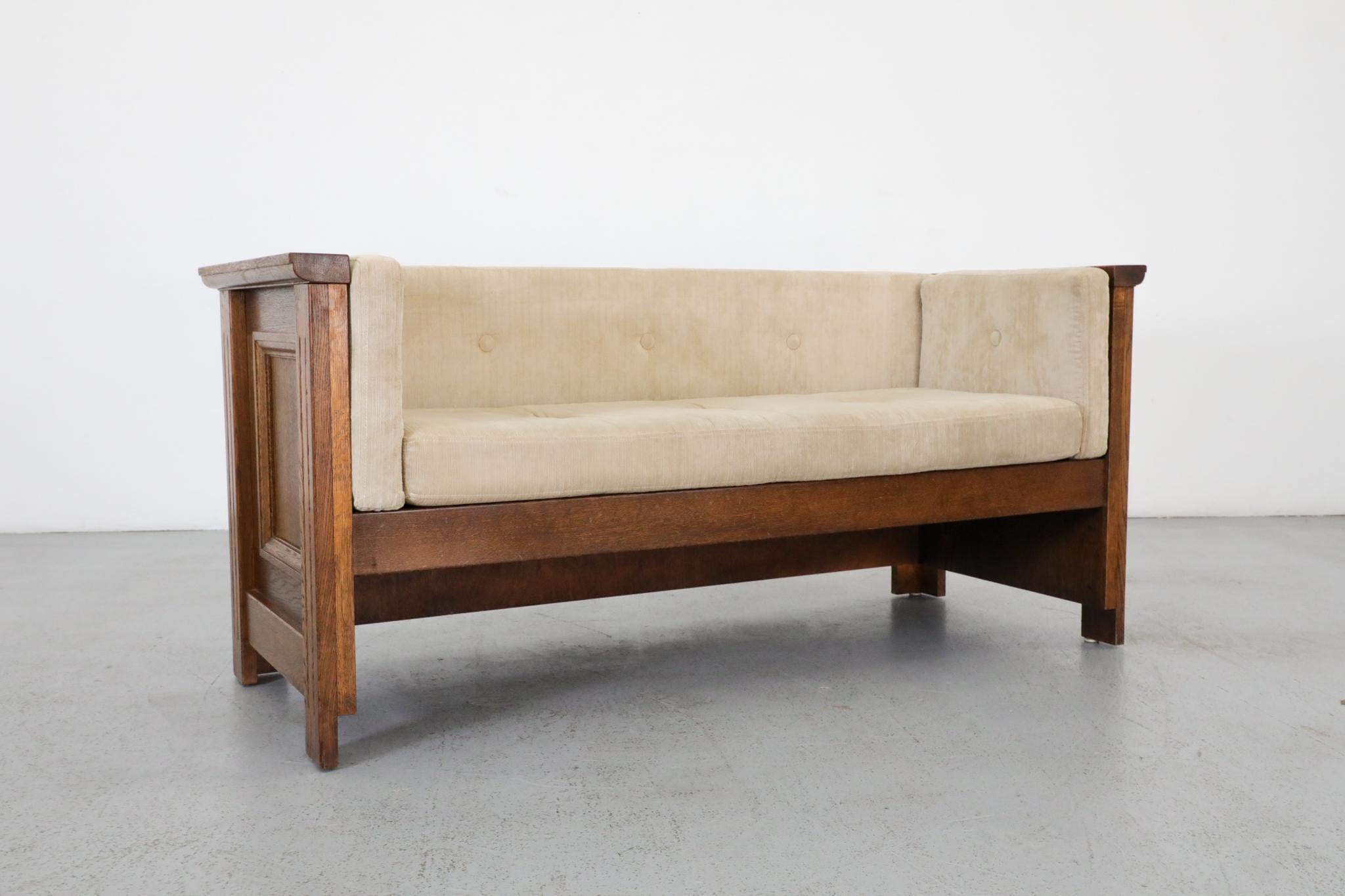 Divano compatto olandese Arts & Crafts in Oak, tappezzeria originale in vendita 2