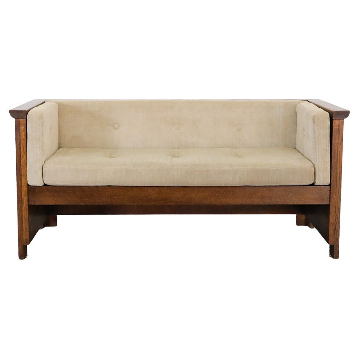 Divano compatto olandese Arts & Crafts in Oak, tappezzeria originale