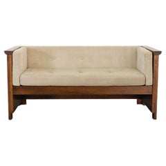 Compact Dutch Arts & Crafts Oak Sofa, Original Upholstery
