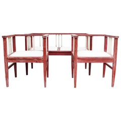 Compact French Art Deco Chalky Pink Painted Three Piece Suite