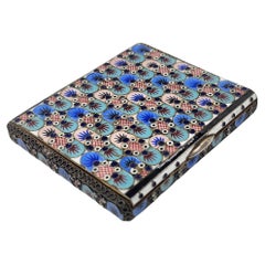 Compact French sterling silver case with enamel design