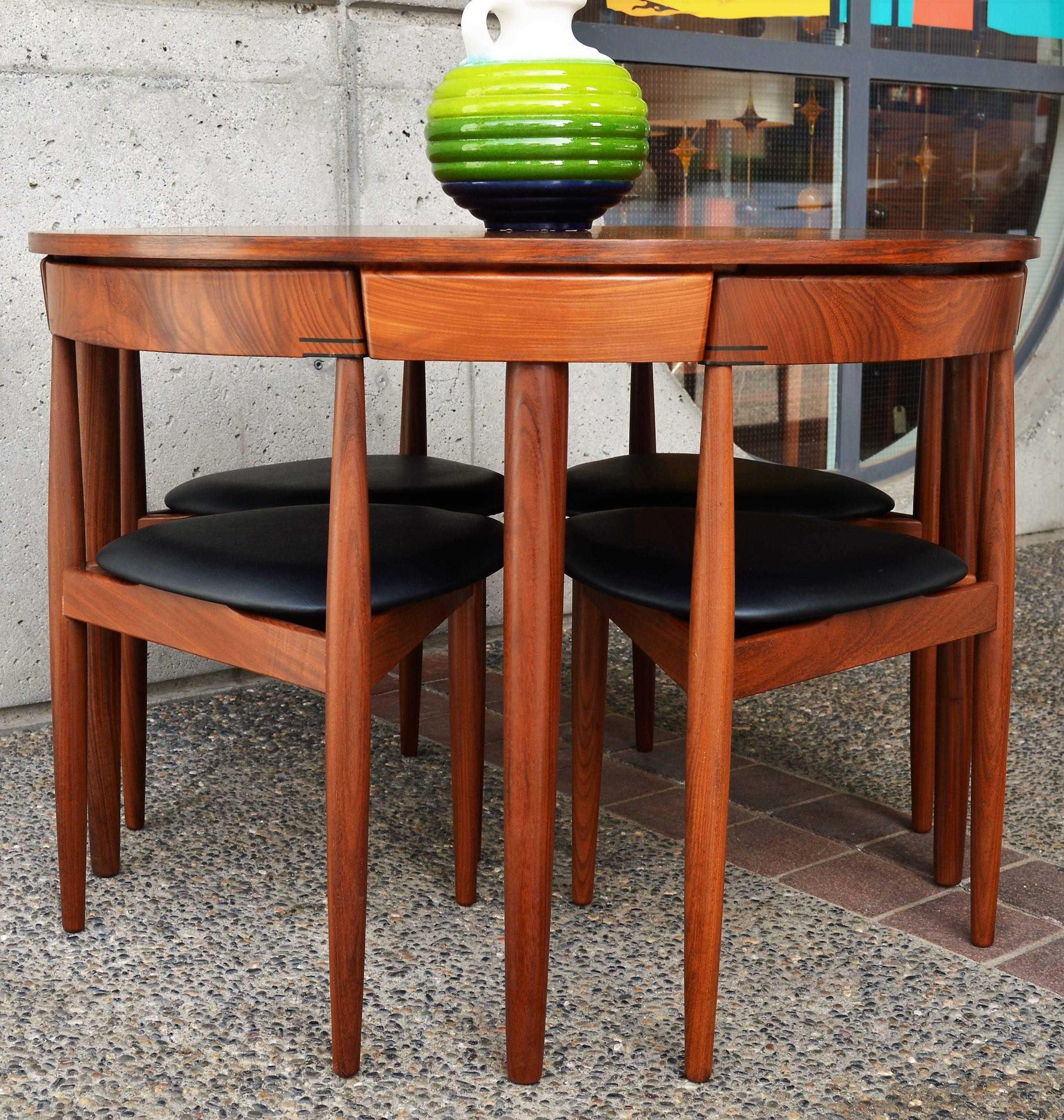Mid-Century Modern Compact Hans Olsen Teak Dining Set with Four Dining Chairs for Frem Rojle