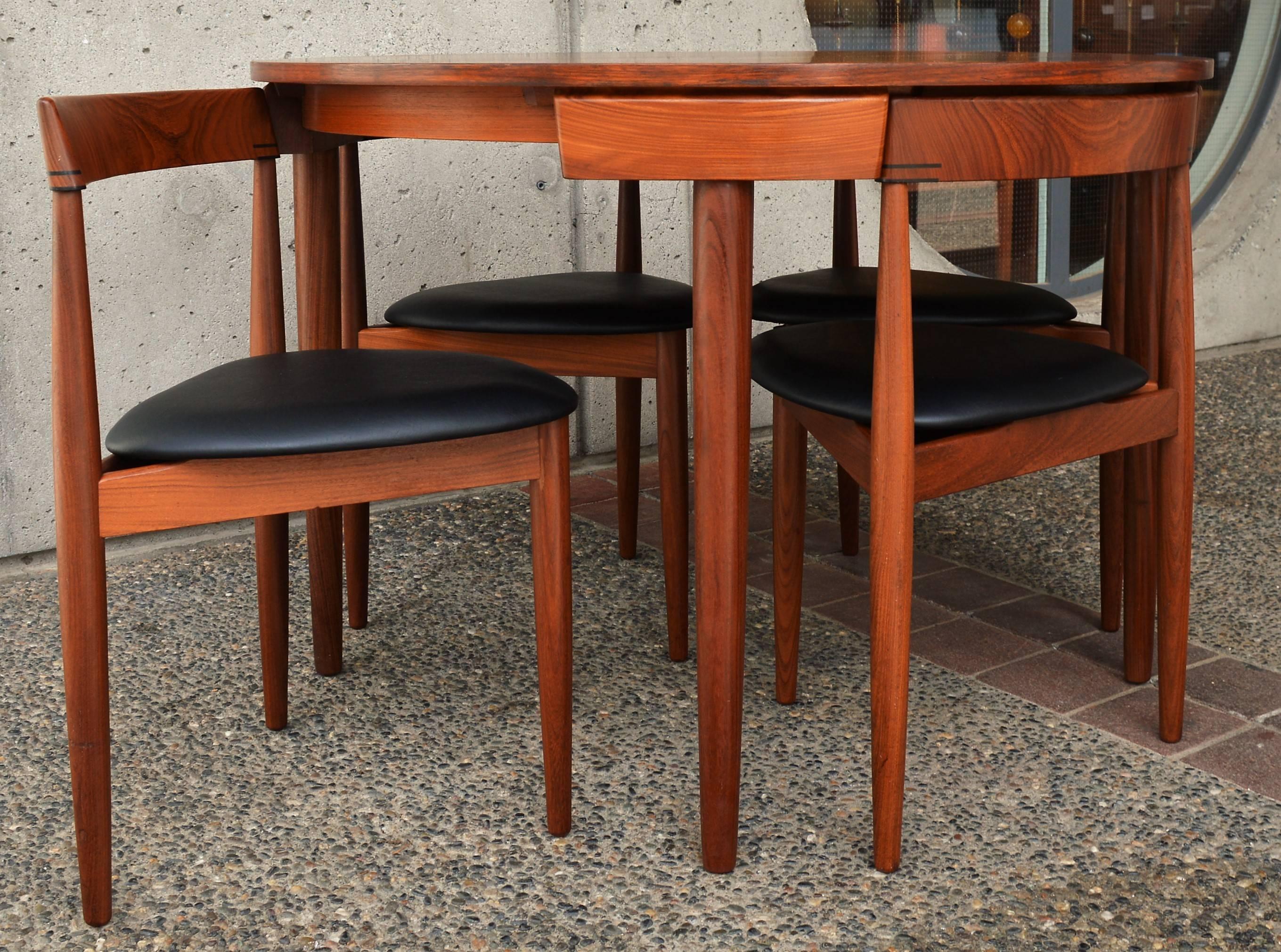 Mid-20th Century Compact Hans Olsen Teak Dining Set with Four Dining Chairs for Frem Rojle