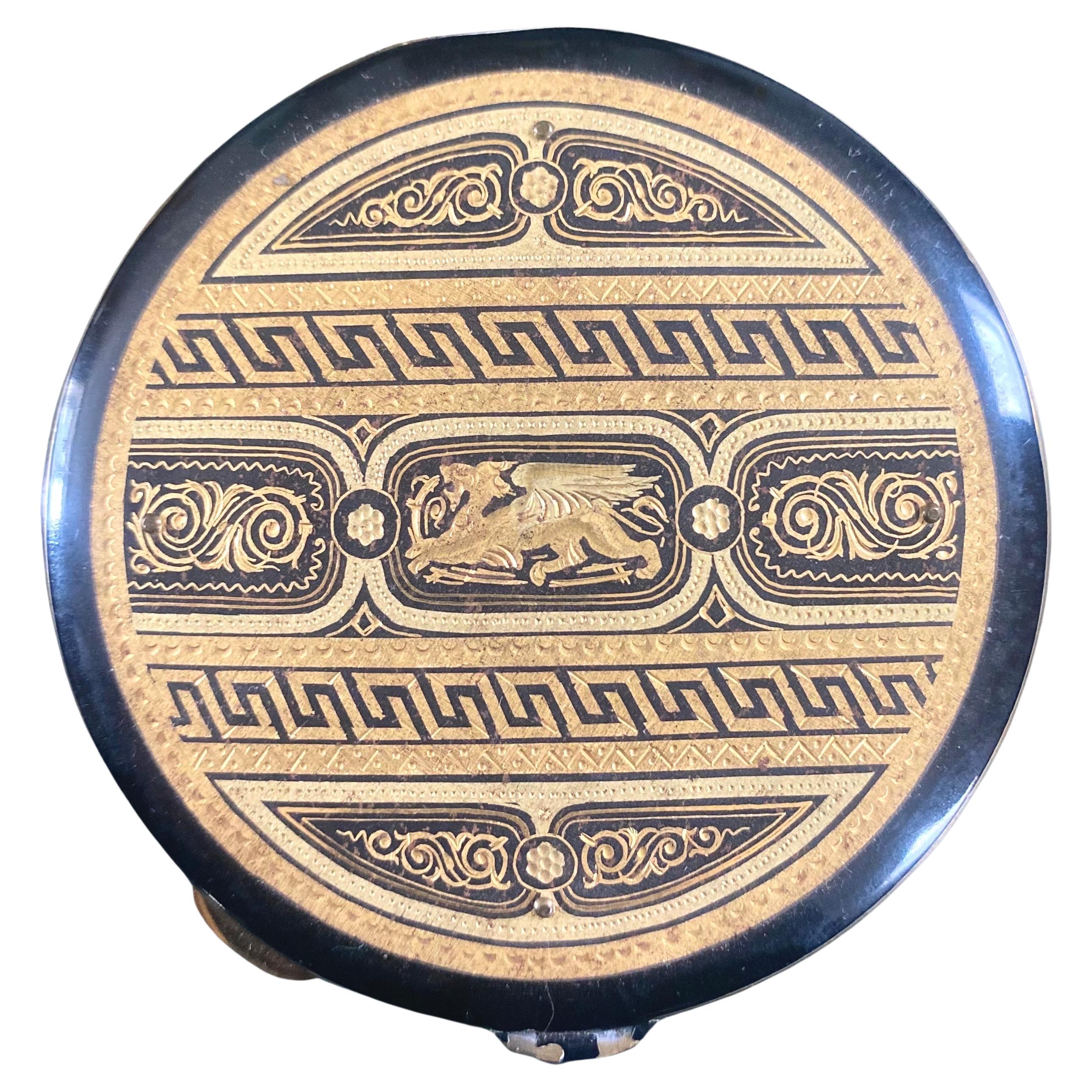 Compact lacquered black and gold powder puff mirror - Art Deco - 1920 France