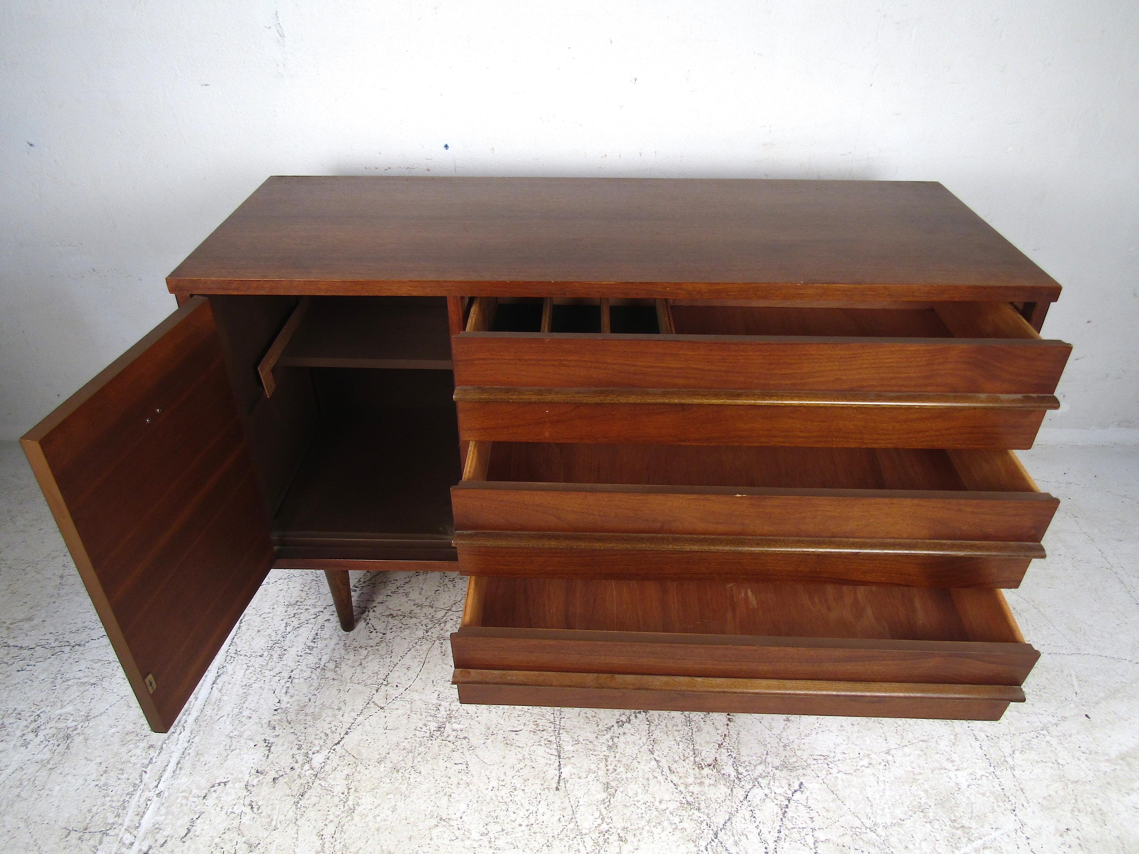 American Compact Midcentury Credenza in Gunstock Walnut by Basset Furniture Inc.