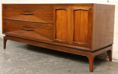 Compact Mid-Century Modern Diamond Front Walnut Lowboy Dresser