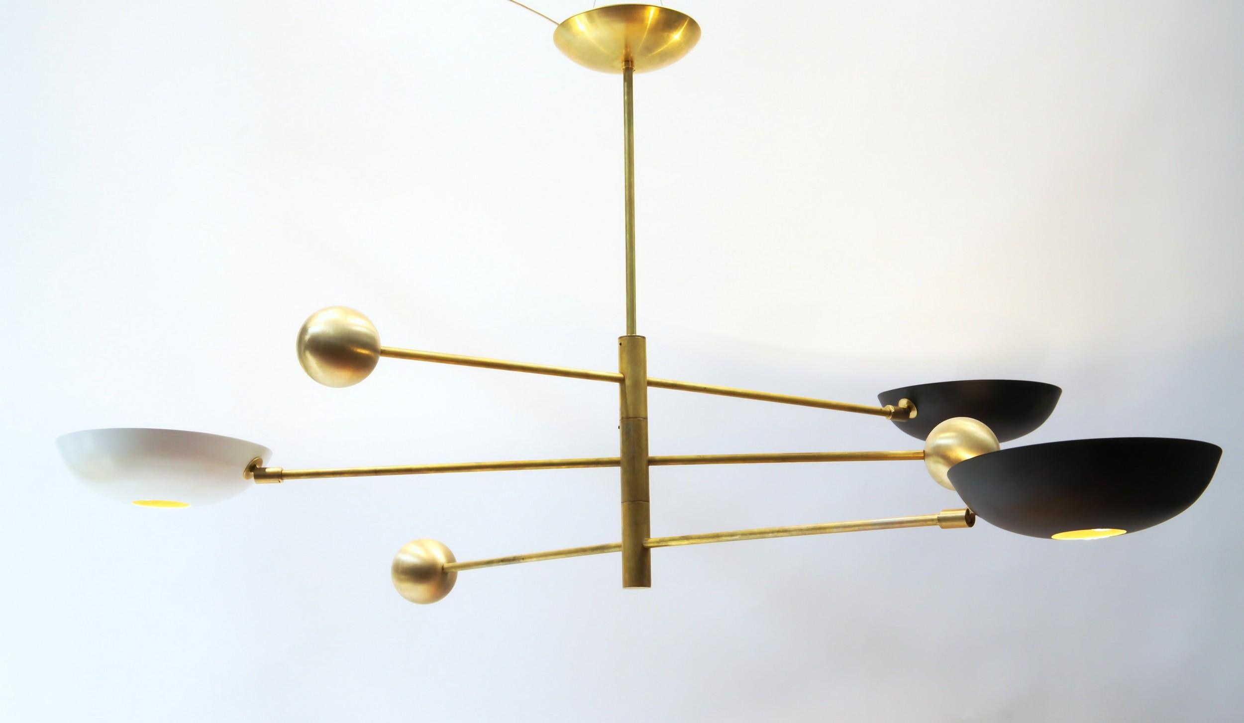Metal Compact Orbitale Brass Chandelier 3 Rotating Balanced Arms, Low Ceiling Featured For Sale