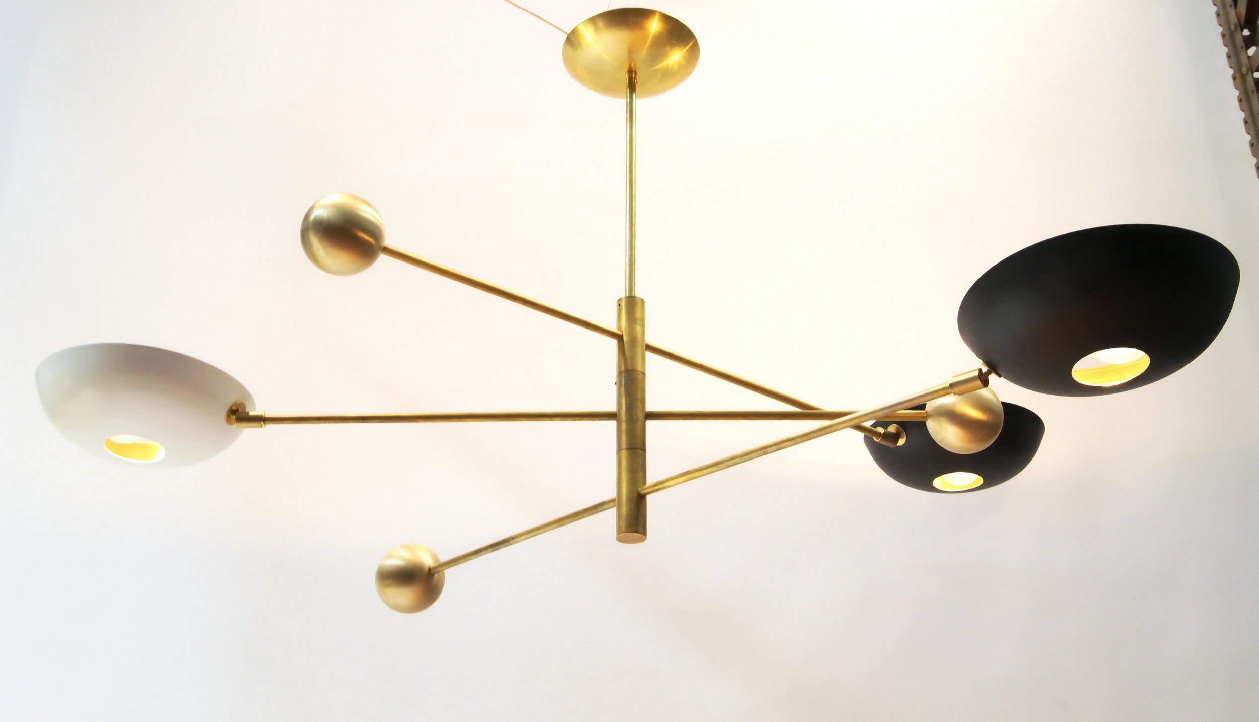 Compact Orbitale Brass Chandelier 3 Rotating Balanced Arms, Low Ceiling Featured For Sale 8
