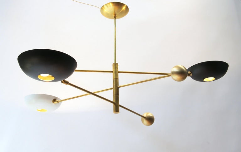 Mid-Century Modern Compact Orbitale Brass Chandelier 3 Rotating Balanced Arms, Low Ceiling Featured For Sale