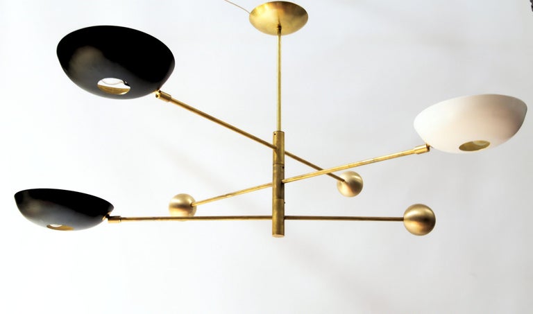 Metal Compact Orbitale Brass Chandelier 3 Rotating Balanced Arms, Low Ceiling Featured For Sale