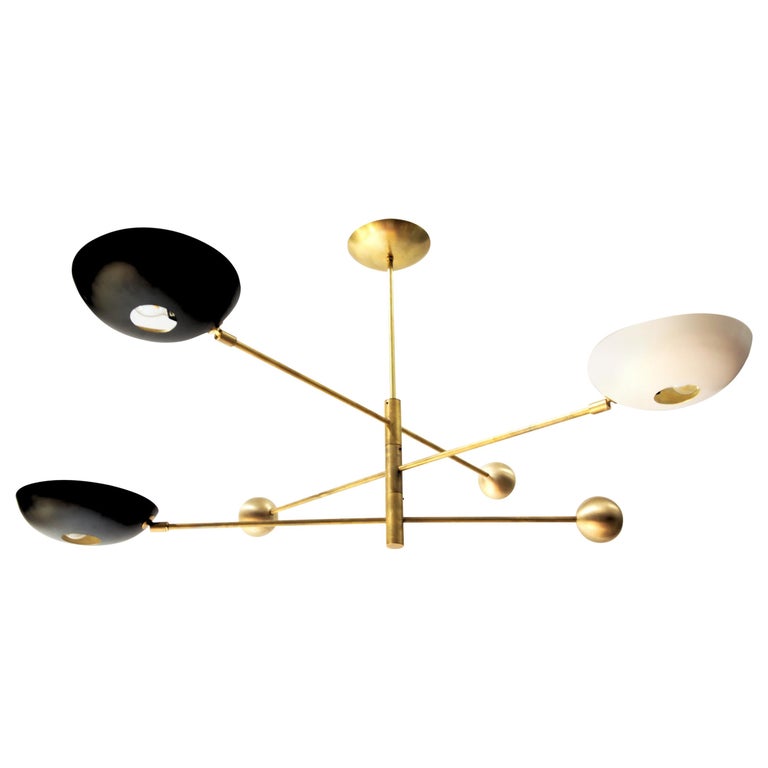Compact Orbitale Brass Chandelier 3 Rotating Balanced Arms, Low Ceiling Featured For Sale